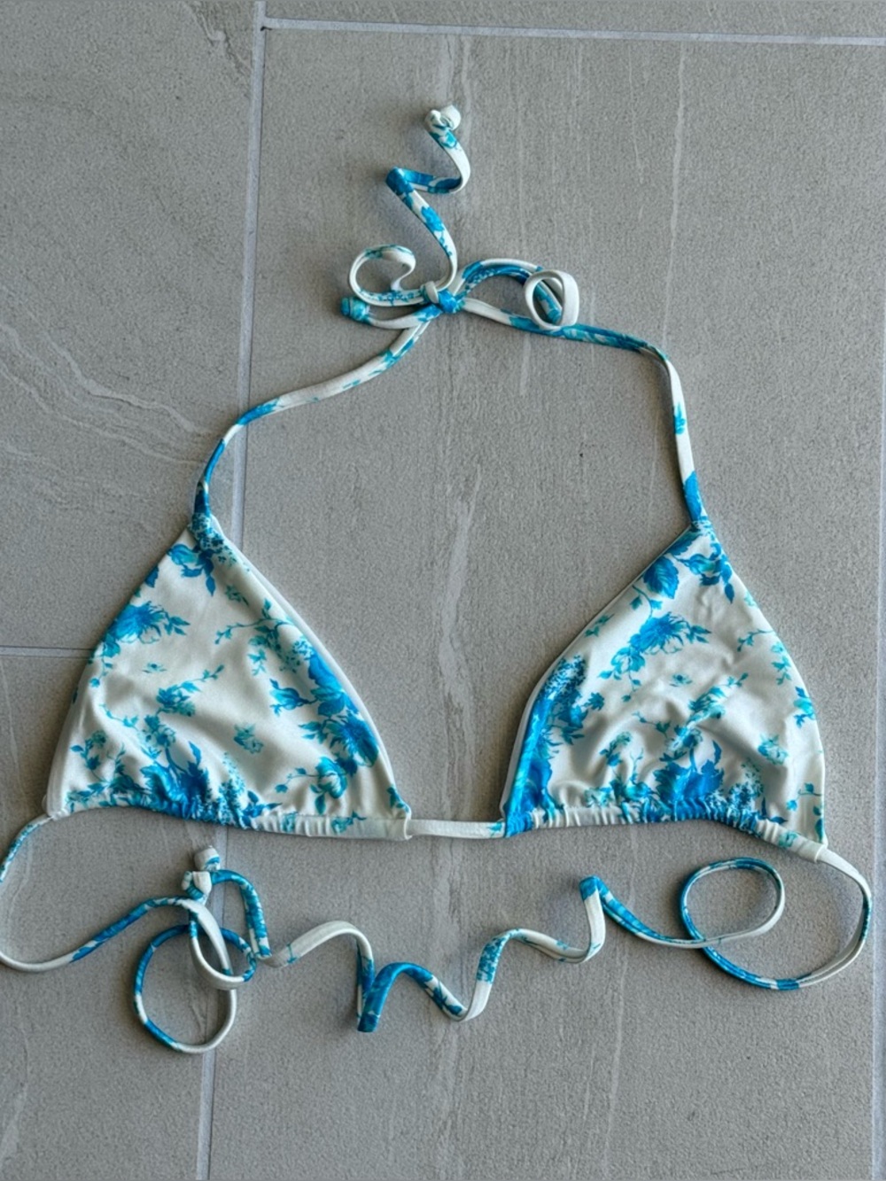 Frankie's Bikinis White and Blue Floral Triangle Bikini Top